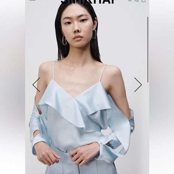 Jonathan Simkhai The Diane Satin Off Shoulder Top in Light Sky. XS NWT - Picture 3 of 12